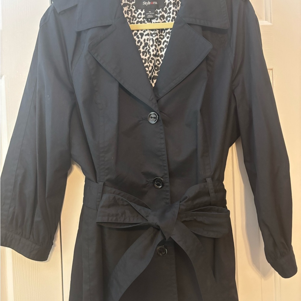 Style & Co. Light-weight Black Trench Coat with Bow Detail